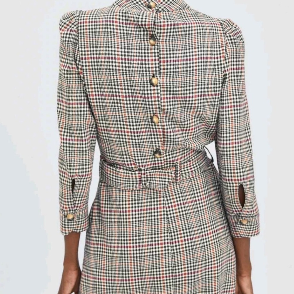 Zara Plaid Long Sleeve Dress in Black, White, Red